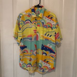 VTG 80s JAMS WORLD Cruise Ships Boats & Rainbows Colorful Button Down Shirt SM
